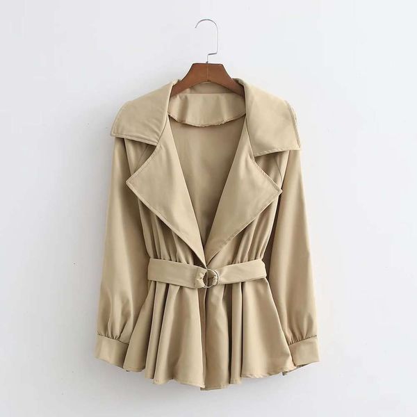 

french autumn style women's fashion thin lace up short windbreaker coat, Black;brown