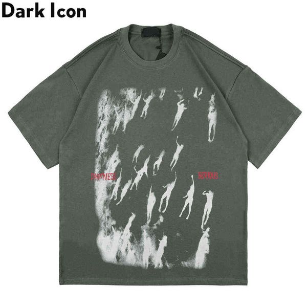 

interesting printed hip hop tees men summer o-neck oversized men's tee shirts cotton t-shirt man streetwear 210603, White;black