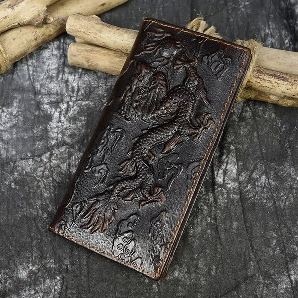

wallets men's genuine leather dragon wallet embossed real bifold long with zipper pocket and phone fashion purse, Red;black