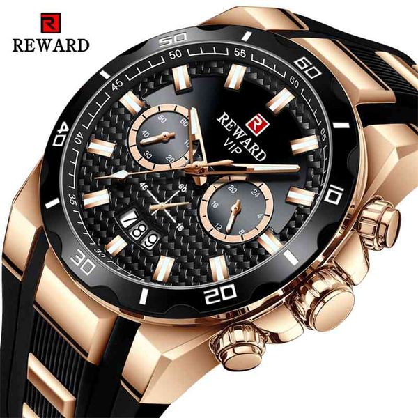 

reward fashion big dial men's watch men brand luxury chronograph silicone sport quartz watches waterproof relogio masculino 210329, Slivery;brown