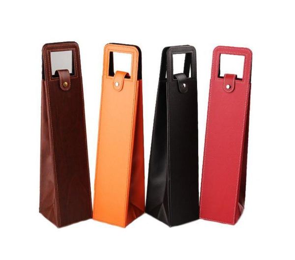 

gift wrap 50pcs wholesale luxury portable pu leather wine bags red bottle packaging case storage boxes with handle