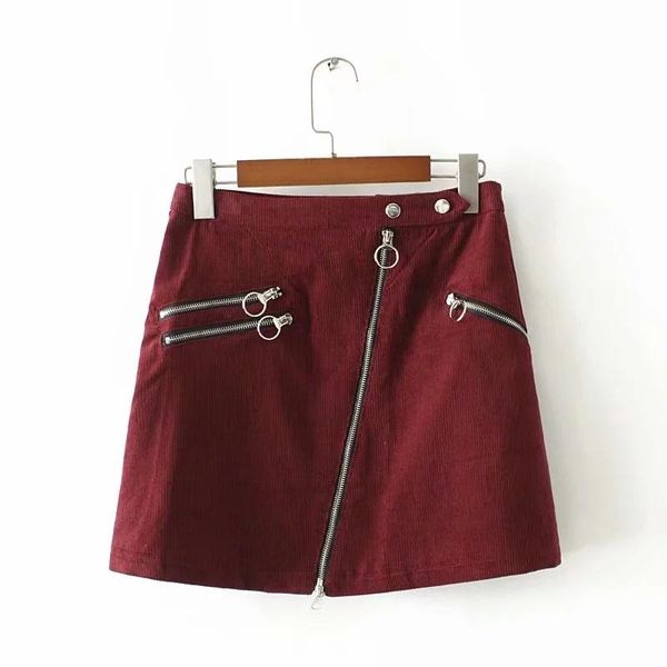 

skirts 2021 spring arrival chic zippers decorated ladies european & american style slim courdory mini skirt, Black