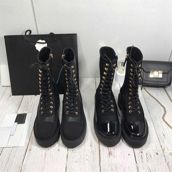 

thick sole martin boot genuine leather round toe chelsea woman mixed colors short motorcycle 211103, Black