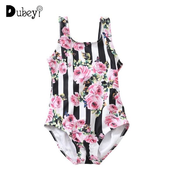 

girls one piece swimsuit flower kids toddler swimwear bikini black white vertical stripes roses bikinis baby girl swimming suit one-pieces