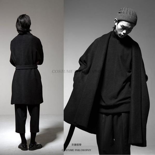 

men's wool & blends custom clothing 2021 woollen overcoat pajamas collar lapel trench coat original large size wear, Black