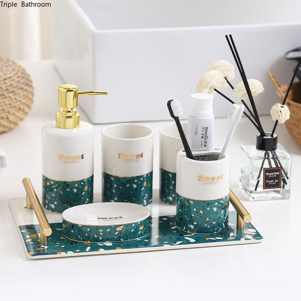 

bath accessory set ceramics suit wash supplies light luxury style toothbrush cup lotion bottle soap box holder bathroom five piece