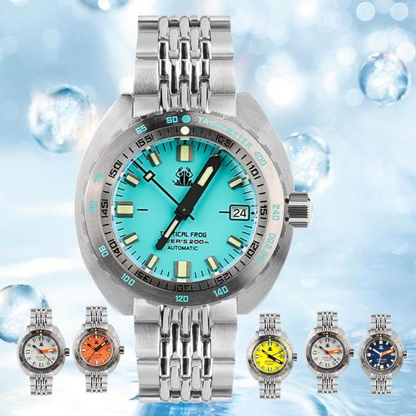 

wristwatches sub 300t watch nh35 automatic dive mens mechanical sapphire glass c3 super luminous stainless bracelet tactical frog, Slivery;brown