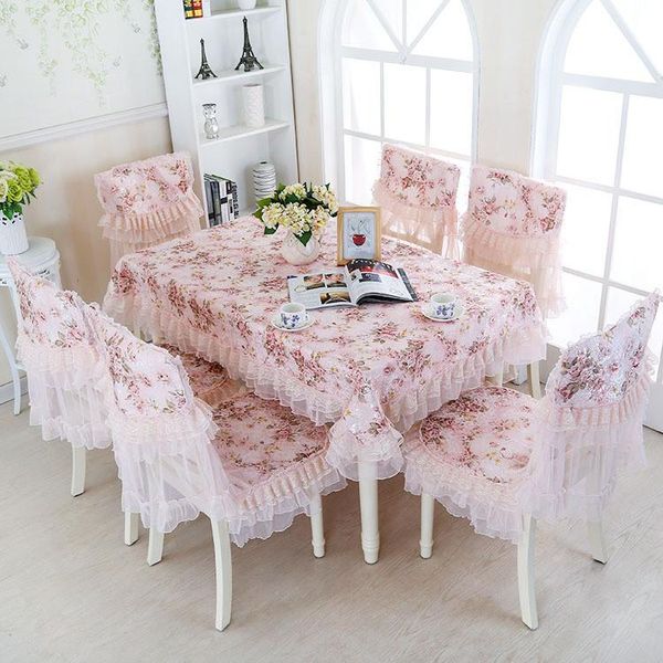 

rectangular household table cloth dining chair dustproof cover protective lace cushion sets