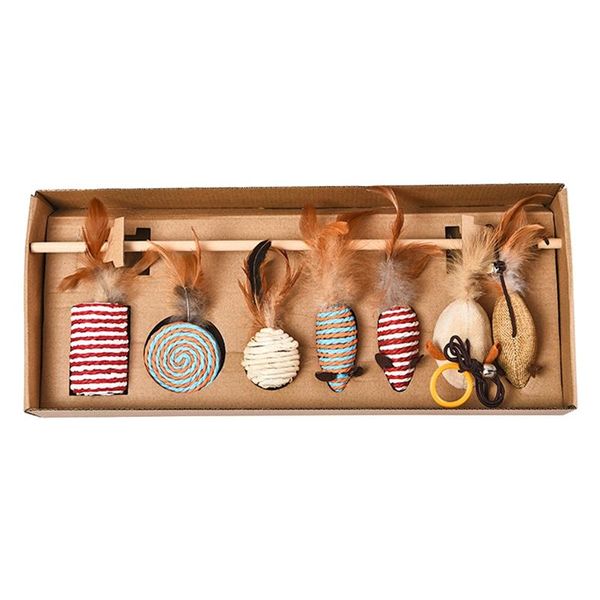 

cat toys toy seven-piece gift box set feather bells funny stick linen mouse catnip pet supplies