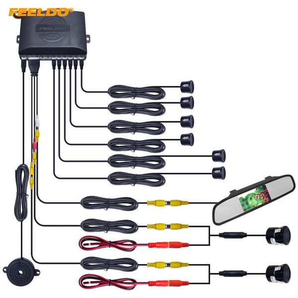 

car rear view cameras& parking sensors feeldo 4.3" rearview mirror monitor 6-sensor sensor 2pcs ccd camera dual video system #hq1977