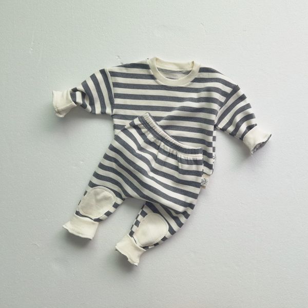 

kids loose stripe sweatshirts pants fashion autumn boys clothes sets cotton baby girls clothing suit toddler girl outfits, Blue