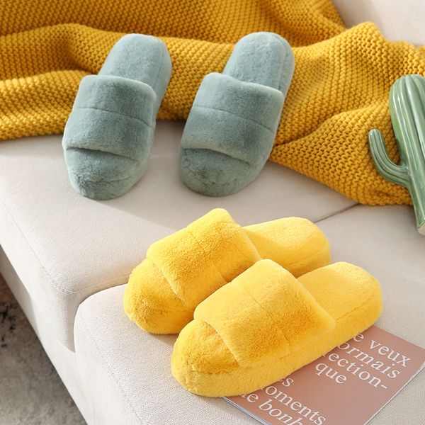 

women winter house slippers cute plush high heels fluffy warm platform shoes woman lady girls indoor outdoor bedroom fur slides, Black