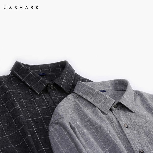 U&SHARK Black Plaid Shirts for Men Cotton Casual Flannel Shirt Men Long Sleeve Vintage Clothes Checkered Shirt Male Top Quality 210603