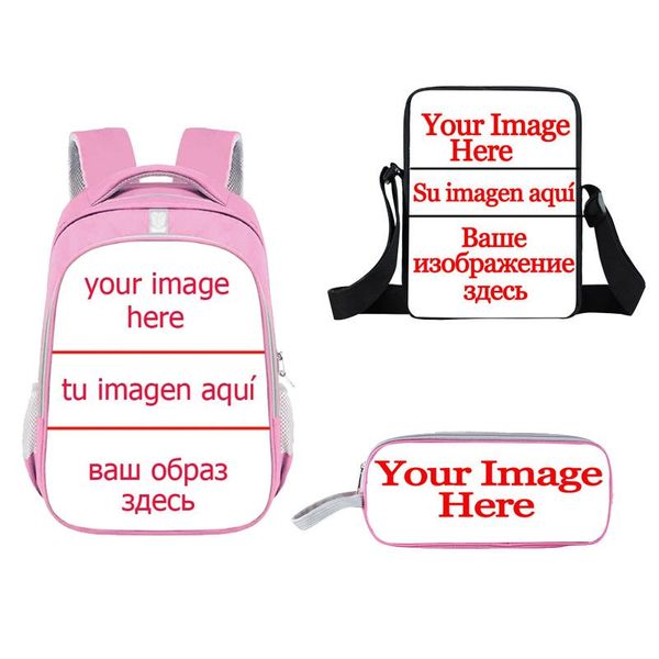 

backpack custom your image name children school bags boys girl bookbags primary student kids bag pen 3pcs/set
