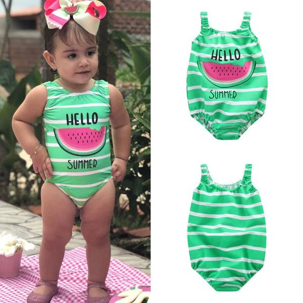 

fashion 2021 girls swimwear toddler baby girl watermelon striped swimsuit bathing beach one piece #40 one-pieces, Black