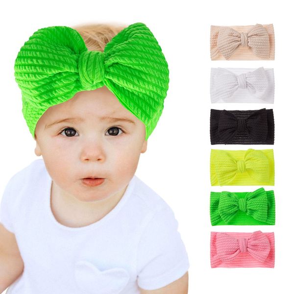 New Baby fascia a costine Bowknot, bambini turbante lavorato a maglia avvolge la testa regolabile bambini ragazza fiocchi di cotone fascia copricapo