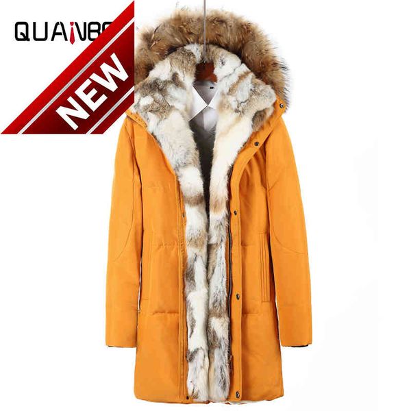 

2021 winter new men's women down jacket casual warm hooded coats luxury fur collar thick long, Black