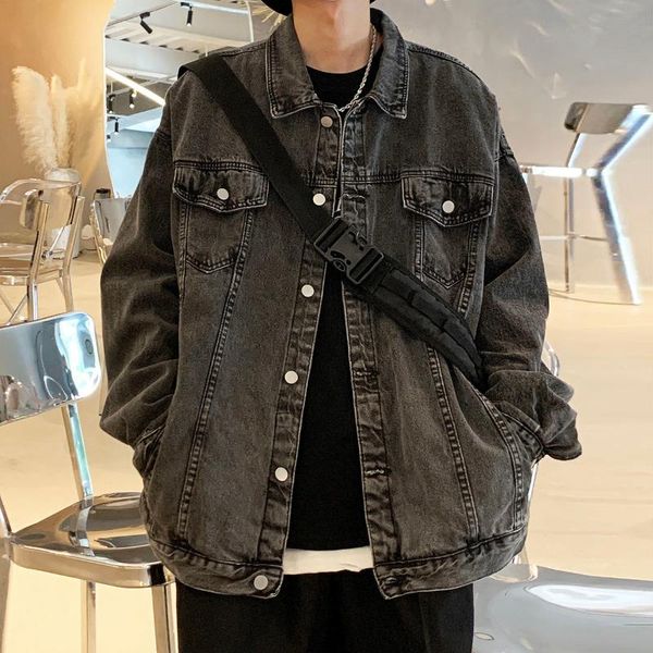 

men's jackets denim jacket women's fashion wash grey loose autumn 2021 white purple coat couples college streets office, Black;brown