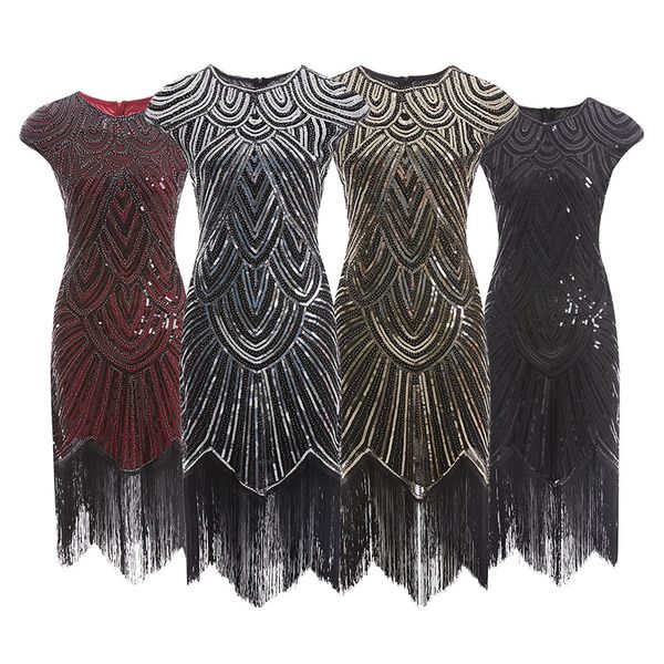 

great gatsby party runway dresses 1920 vintage sequin skirt tassel dress dance-dress small dress, Black