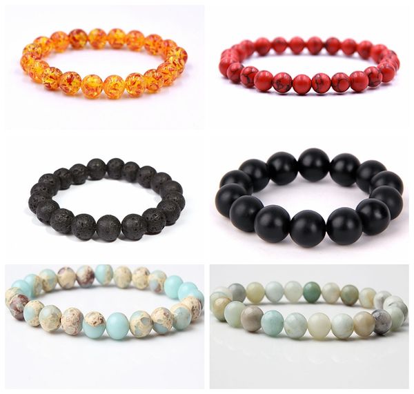 

strands natural gemstone beaded bracelet 4mm/6mm/8mm/10mm/12mm/16mm stretch chakra healing crystal quartz jewelry women men girls birthday g, Black