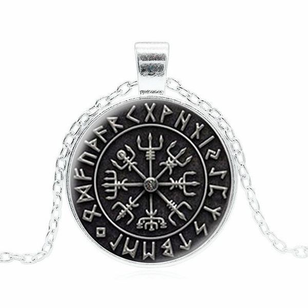 

pendant necklaces goth vintage vegvisir viking pirate necklace for women men compass pattern glass gift y2k jewelry, Silver