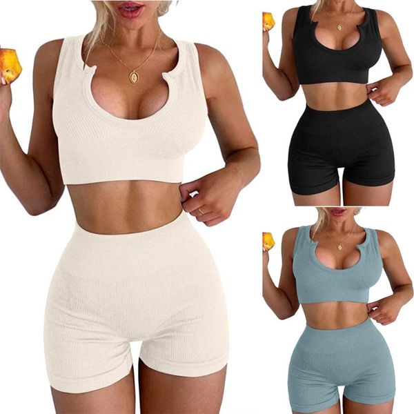 

yoga outfit high waist shorts sets seamless sports suit gym clothes fitness women bra set ribbed workout outfits