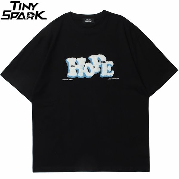 

men hip hop harajuku streetwear t-shirt embroidery furry letter t shirt summer short sleeve tees loose cotton tshirt 210721, White;black