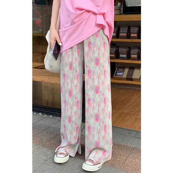 

women's pants & capris real s 2021 slit high waist drape thin loose straight pleated casual mopping wide-leg, Black;white
