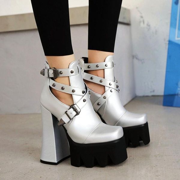 

sandals womens rivet studs platform belt buckle super high 6" heel punk shoes cut out pumps creepers oxfords plus size black red sliver