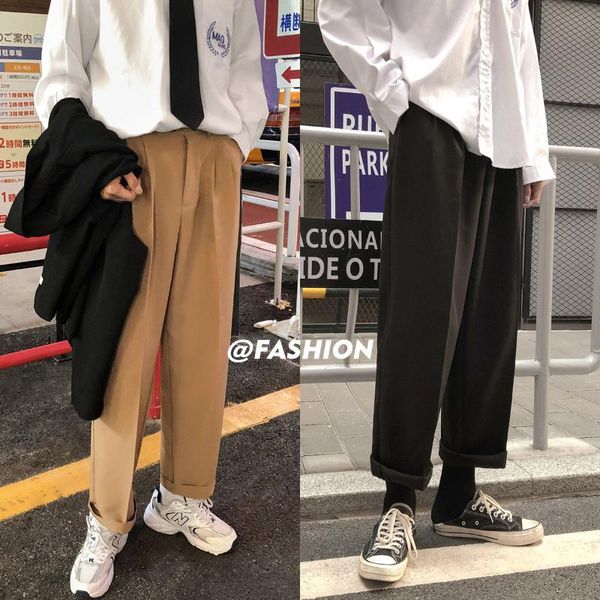 

men's pants 2021 loose straight casual oversized sweatpants fashion khaki/black color high-quality suit western trousers