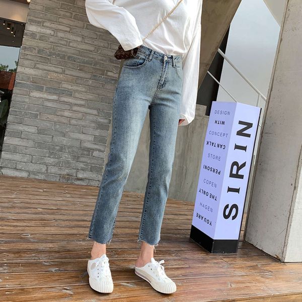 

small pants autumn and winter tight fit, slim elastic nine point blue gray