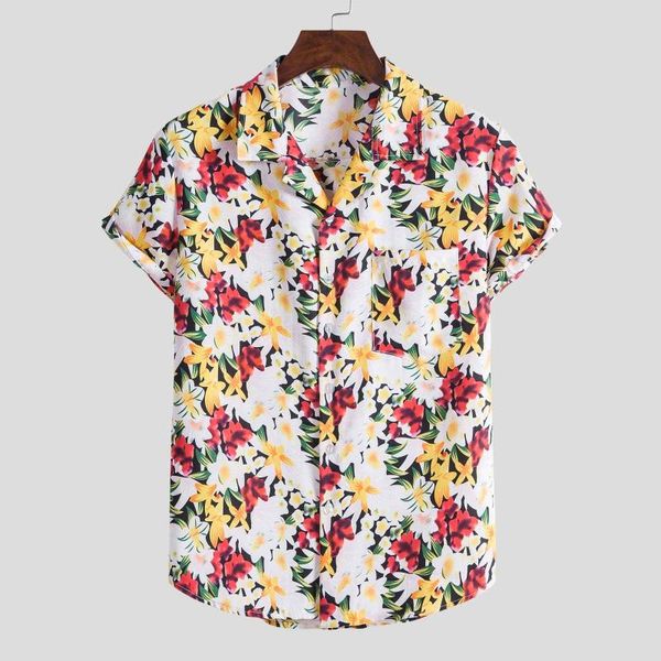 

men clothing mens fashion casual printing hawaiian shirt short sleeve button turn-down collar blouse camisa masculina men's shirts, White;black