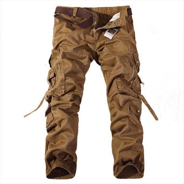 

multi pockets casual camouflage women pants cotton cargo military army trousers men straight, Black