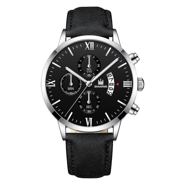 

wristwatches shaarms men watch leather band black clock fashion casual man wristwatch roman number dial relogio masculino 2021 reloj hombre, Slivery;brown