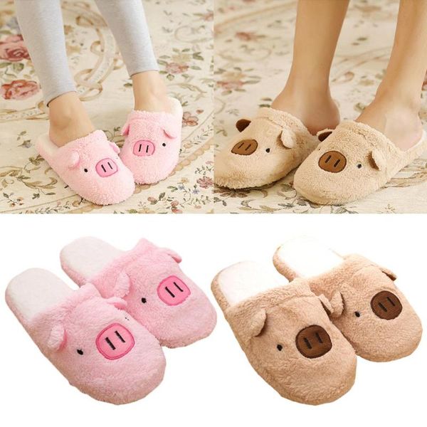 

slippers clearance women cute cartoon pig pink soft plastic bottom warm autumn and winter cotton fabric, Black