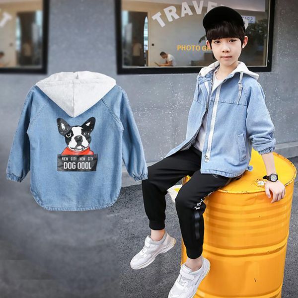 

childrens' denim jacket for a spring and autumn new boy version long-sleeve dog coat children's clothing, Blue;gray
