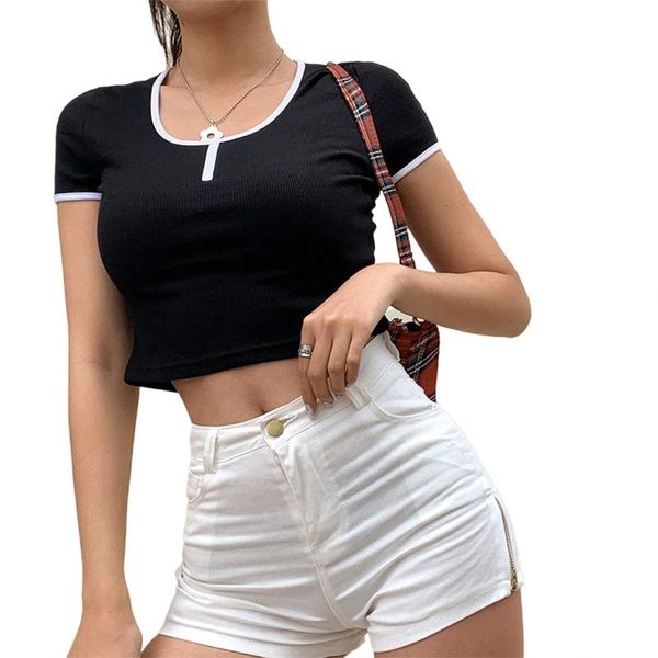 

women's t-shirt 2021 summer women black navel ladies, White