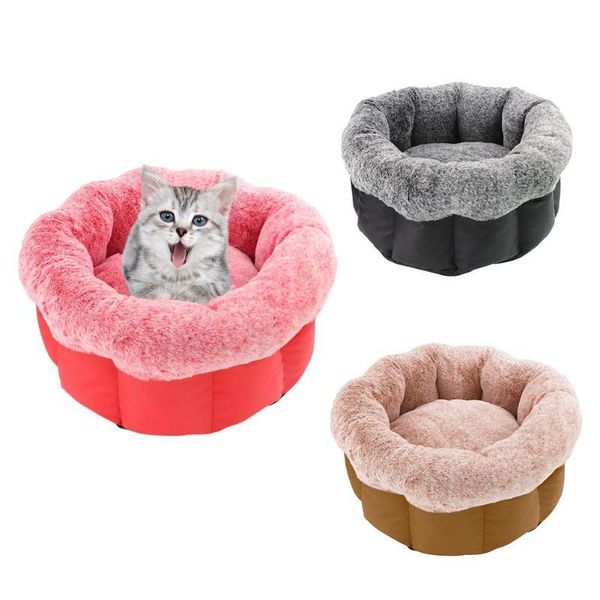 

warm fleece dog bed round pet lounger cushion cat winter kennel puppy mat foldable nest house kennels & pens