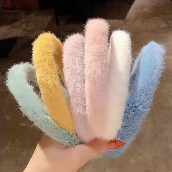 

winter korean style hair hoop plush headband fur faux hair band accessories 211103, Silver