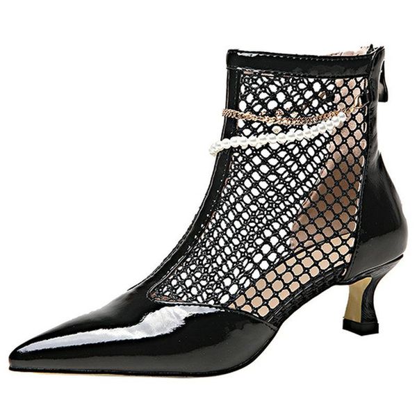 

back zipper women summer boots 2021 fashion pointed toe high heels shoes woman genuine leather est party basic, Black