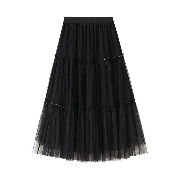 

skirts spring cakee tassels a-line black long tulle