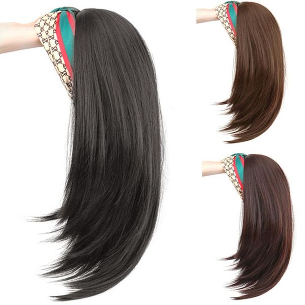 

synthetic wigs dianqi 18 inch short straight black with hair band long half a headband for women heat resistant fiber