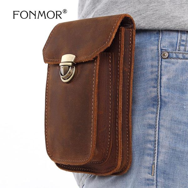 

waist bags 2021 bag genuine leather vintage packs men travel fanny pack belt loops hip bum mobile phone pouch