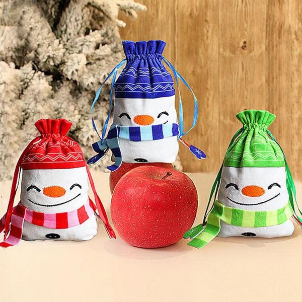 

gift wrap christmas drawstring bags party favors candy goodie kids present tote bag snowman pattern cute child handbag