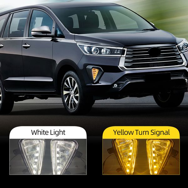 

2pcs auto led drl daytime running light for toyota innova 2021 dynamic turn yellow signal car drl day light fog lamp