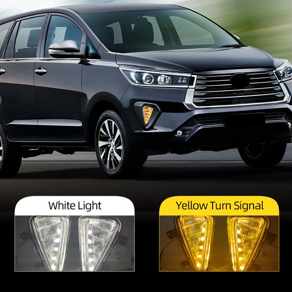 2PCS Auto LED DRL DIA DIA DIA CONSULTA PARA TOYOTA Innova 2021 Turn Dynamic Signal Signal Car Drl Day Light Fog Lamp