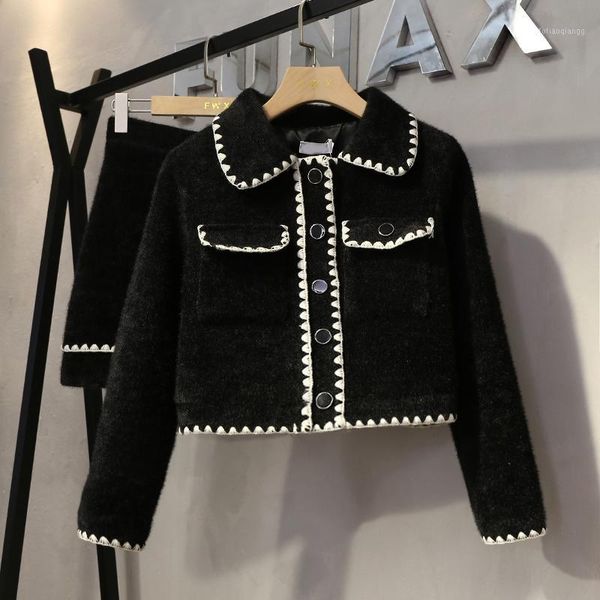 

autumn winter korean casual 2 piece set women crop long sleeve short jacket coat + mini skirt suits female ensemble femme women's track, Gray