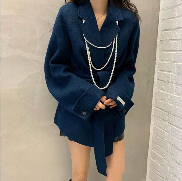 

women's wool & blends dalian straight korea east gate peep show 2021 winter goddess denim coat, Black