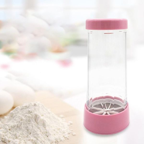 

1pcs stainless steel pink multi purpose handheld flour sieve rotary type semi-automatic cup baking pastry tools &