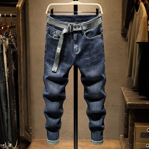 

men's jeans 6170 autumn men pencil korean style fashion chic all-match streetwear hip hop cowboy slim fit tapered denim trousers, Blue